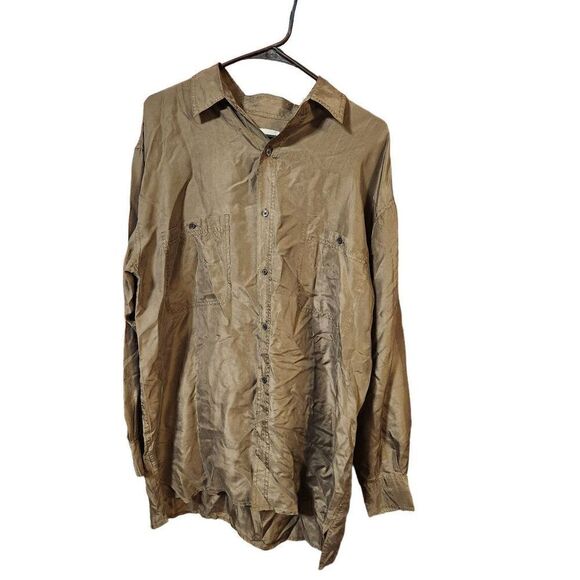 Cezar L 100% silk button up short brown - Picture 1 of 8